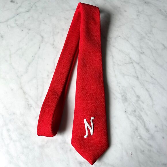 Vintage Nebraska Cornhusker Neck Tie Red White Embroidered N by Story Cravats
